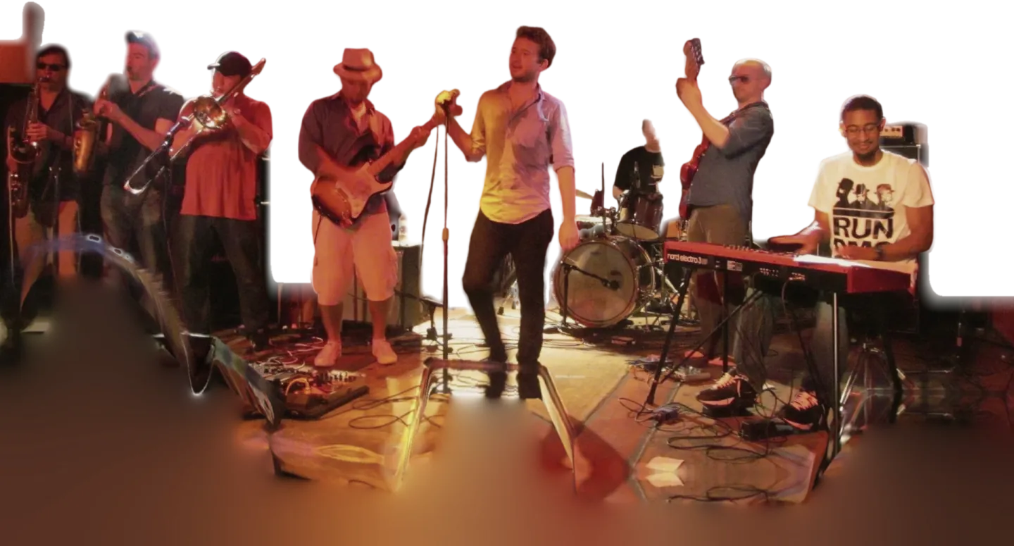 Uptown Party Down, a nine-piece band, on stage at Sullivan Hall in New York.